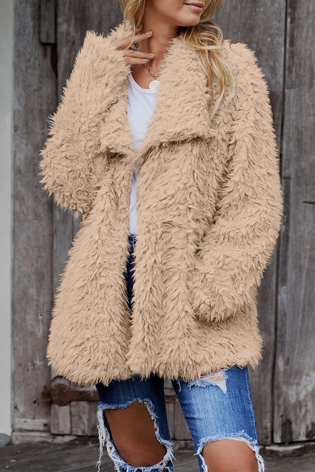 Beige Faux Fur Jacket