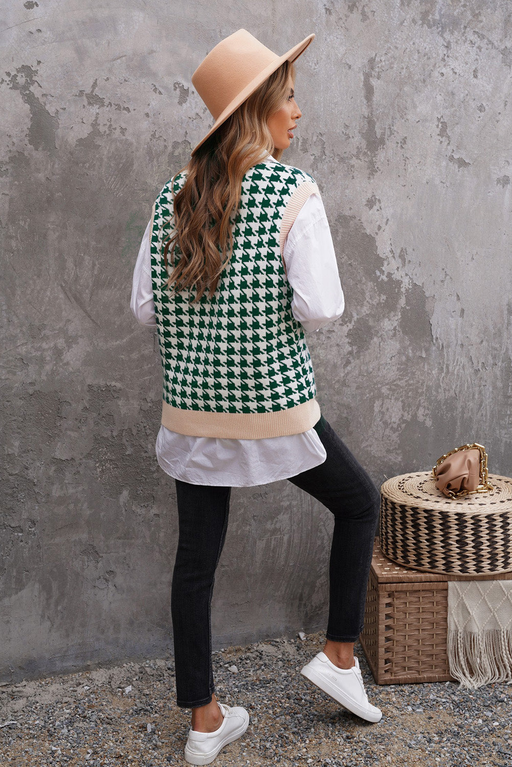 Green Houndstooth Vest