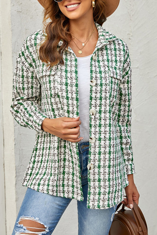Green Plaid Knit Coat