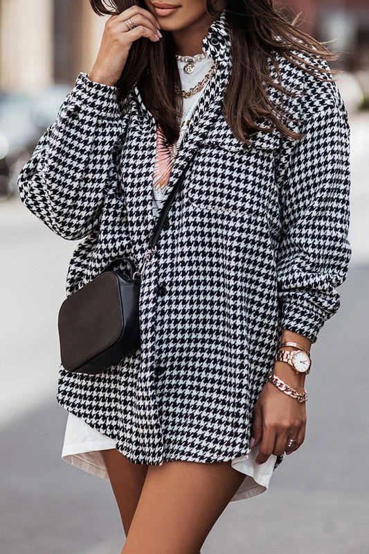 Black Plaid Knit Coat