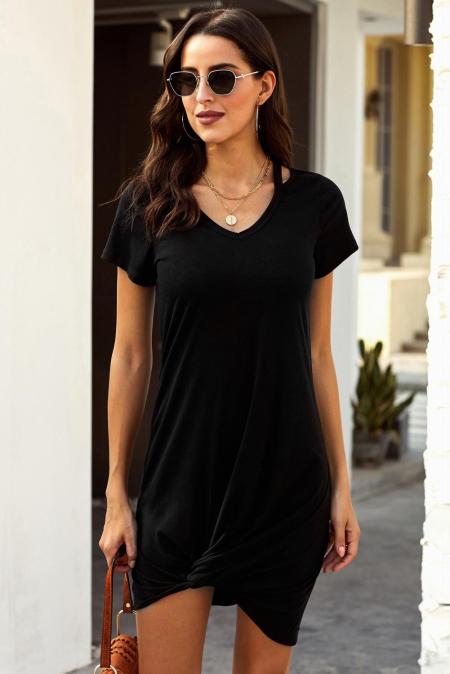 Black Jersey Twist T-Shirt Dress