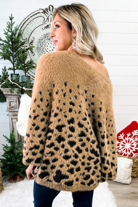 Leopard print drop shoulder sweater