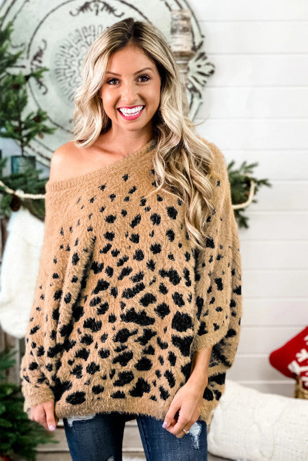 Leopard print drop shoulder sweater