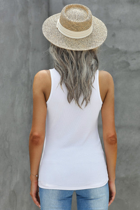 White Ribbed Knit Tank Top