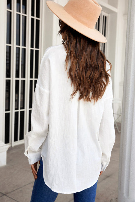 White Buttoned Long Sleeve Shirt with Pockets